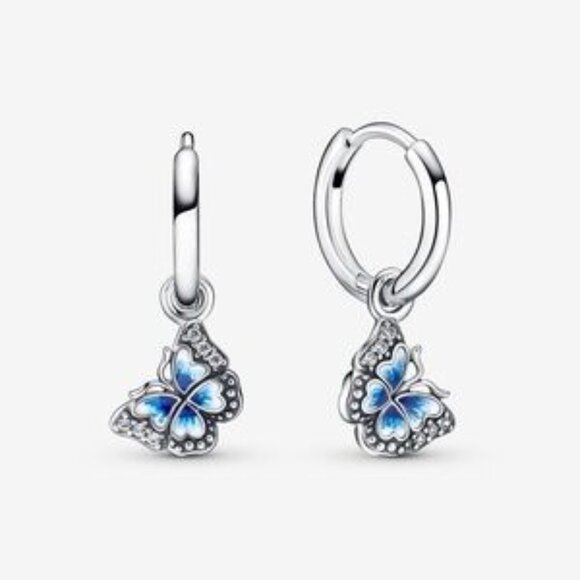 Silver and Blue Butterfly Earrings - Picture 1 of 4